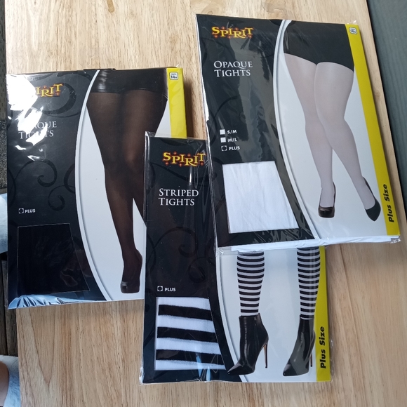 Spirit Accessories - 🎱 Plus Size Tights Bundle - Black & White Stripes, Black Opaque, & White Opaque
